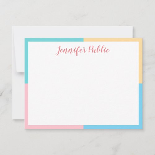 Modern Pink Yellow Blue Green Handwriting Script Note Card