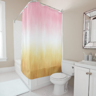 Modern Pink Yellow Brushstrokes Ombre Shower Curtain