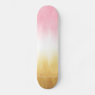 Modern Pink Yellow Brushstrokes Ombre Skateboard