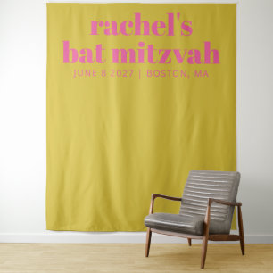 Modern Pink Yellow Cute Bat Mitzvah Photo Backdrop