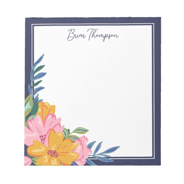 Modern Pink & Yellow Floral Arrangement Notepad (Front)