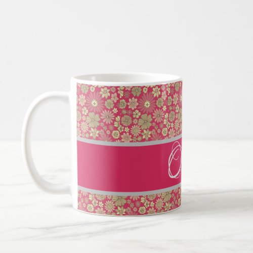 Modern pink yellow floral  coffee mug
