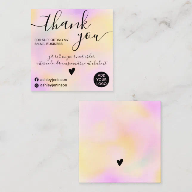 Modern pink yellow gradient order thank you square business card | Zazzle