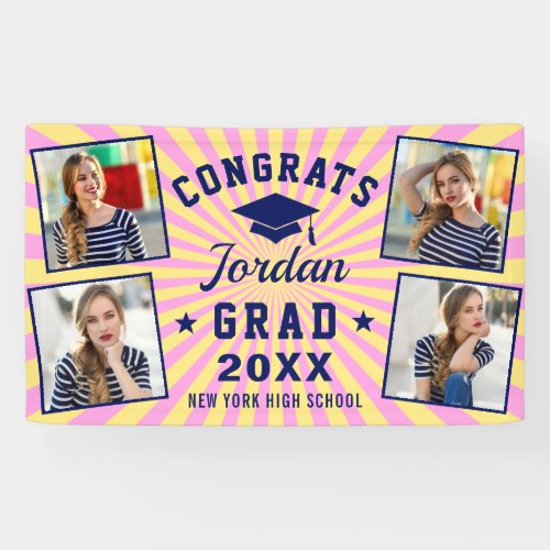 Modern Pink Yellow Graduation Party 4 PHOTO Banner