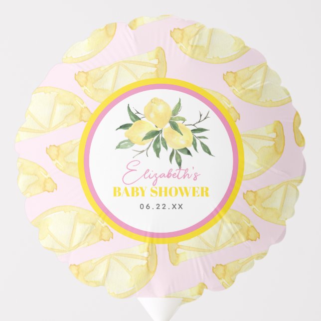 Modern Pink Yellow Lemon Print Party Balloon (Front)