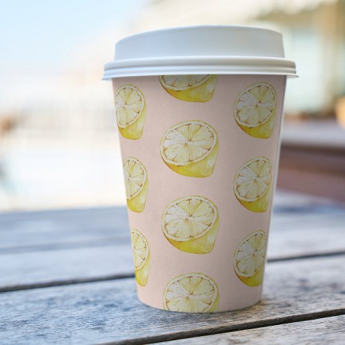 Modern Pink   Yellow Lemons Pattern  Paper Cups