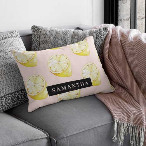Modern Pink   Yellow Lemons Pattern With Name Accent Pillow