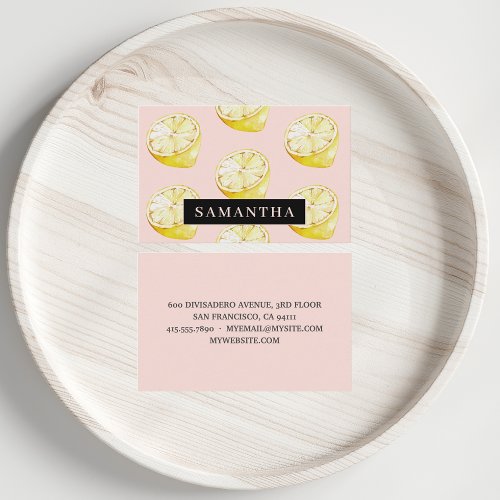 Modern Pink   Yellow Lemons Pattern With Name Business Card