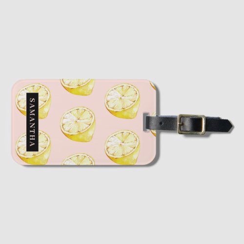 Modern Pink   Yellow Lemons Pattern With Name Luggage Tag