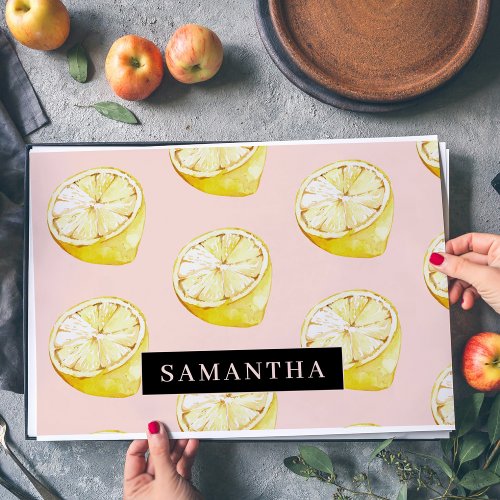 Modern Pink   Yellow Lemons Pattern With Name Placemat