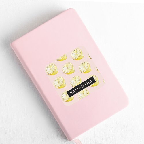 Modern Pink   Yellow Lemons Pattern With Name Square Sticker