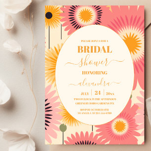 Modern Pink & Yellow Retro Floral Bridal Invitation