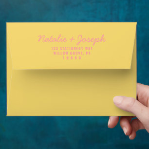 Modern Pink Yellow Summer Whimsical Wedding Envelope