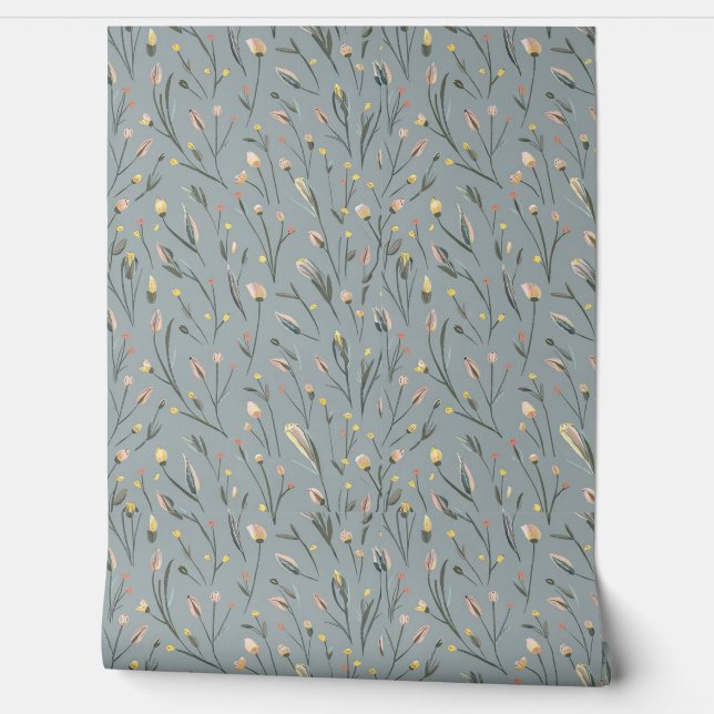 Modern pink yellow tiny flowers3 wallpaper  (Unrolling)