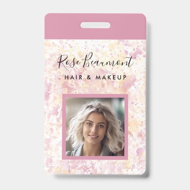 Modern Pink Yellow Watercolor Script Badge (Front)