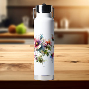 Modern Pinks and Blues Floral Water Bottle