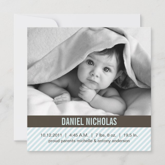 Modern Pinstripes Baby Birth Announcements (Front)