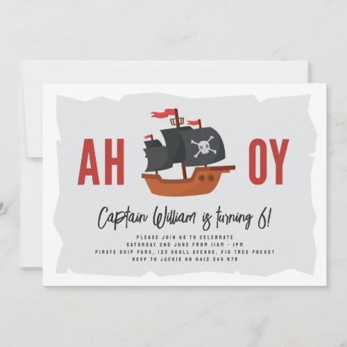 Modern Pirate Ship Birthday Party Invitation