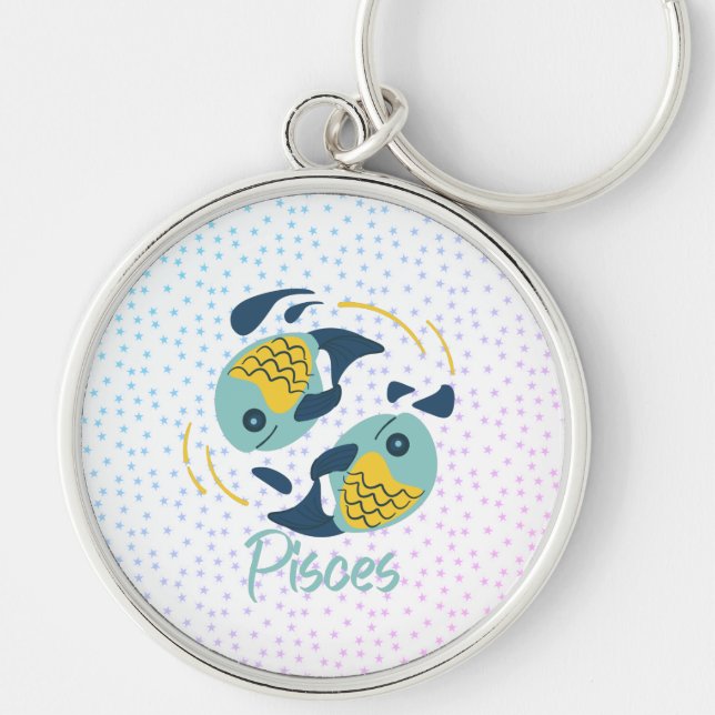 Modern Pisces Fish Zodiac   Keychain (Front)