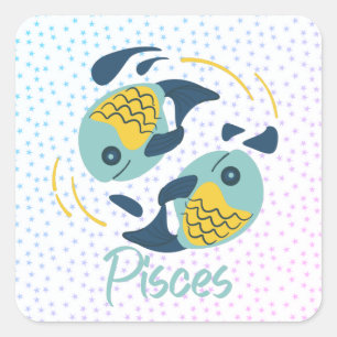 Modern Pisces Fish Zodiac Square Sticker