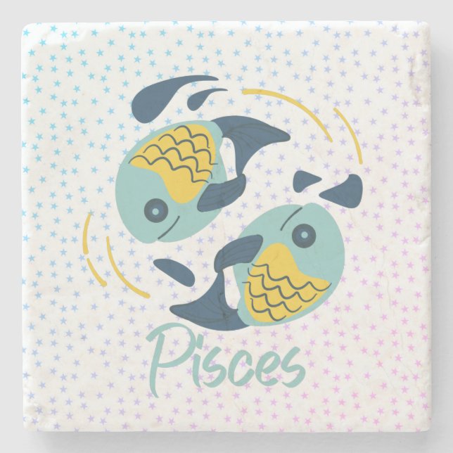 Modern Pisces Fish Zodiac  Stone Coaster (Front)