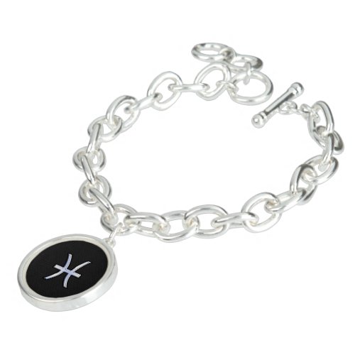 Modern Pisces Zodiac Sign Black Snake Skin style Charm Bracelet