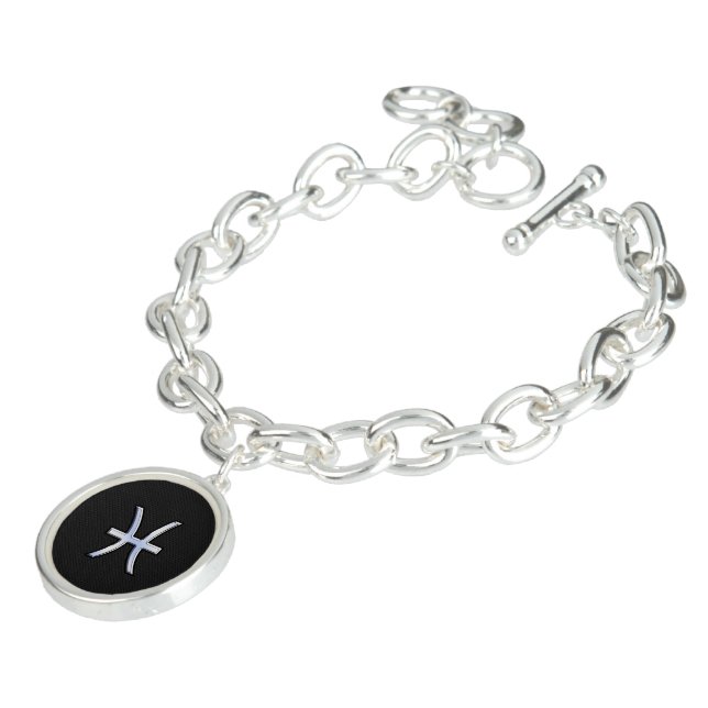 Modern Pisces Zodiac Sign Black Snake Skin style Charm Bracelet (Side)