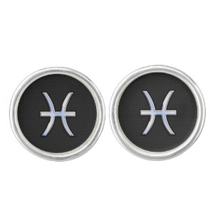 Modern Pisces Zodiac Sign Black Snake Skin style Cufflinks