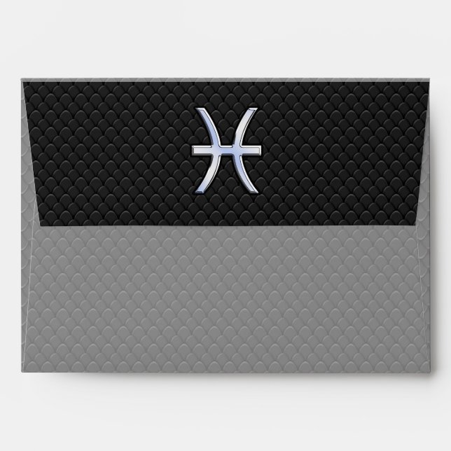 Modern Pisces Zodiac Sign Black Snake Skin style Envelope (Back (Top Flap))