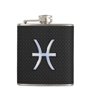 Modern Pisces Zodiac Sign Black Snake Skin style Flask