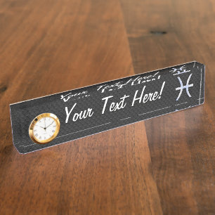 Modern Pisces Zodiac Sign Black Snake Skin style Name Plate