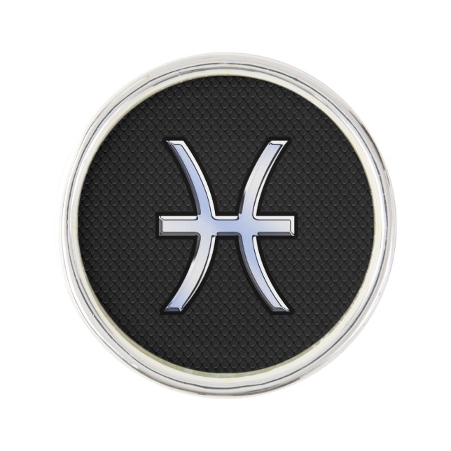 Modern Pisces Zodiac Sign Black Snake Skin style Pin (Front)