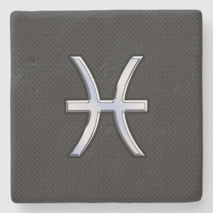 Modern Pisces Zodiac Sign Black Snake Skin style Stone Coaster