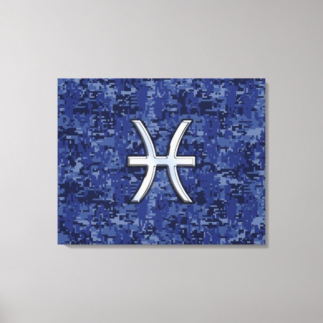 Modern Pisces Zodiac Sign Navy Blue Digital Camo (Front)