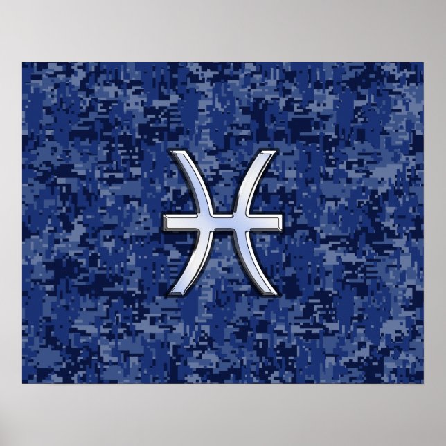 Modern Pisces Zodiac Sign Navy Blue Digital Camo (Front)