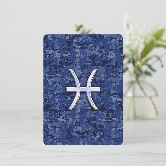 Modern Pisces Zodiac Sign Navy Blue Digital Camo (Standing Front)