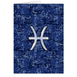 Modern Pisces Zodiac Sign Navy Blue Digital Camo