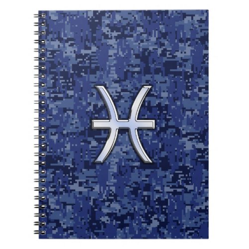 Modern Pisces Zodiac Sign Navy Blue Digital Camo Notebook