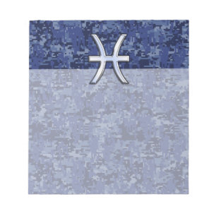 Modern Pisces Zodiac Sign Navy Blue Digital Camo Notepad