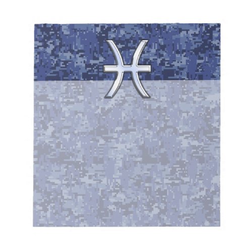 Modern Pisces Zodiac Sign Navy Blue Digital Camo Notepad