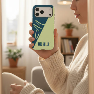 Modern Pistachio and Petrol Blue Monogrammed Name iPhone 17 Pro Max Case