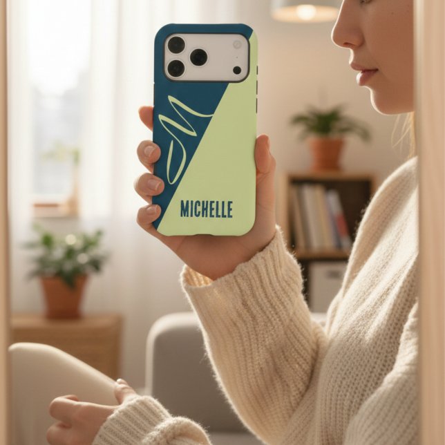 Modern Pistachio and Petrol Blue Monogrammed Name Case-Mate iPhone Case (Creator Uploaded)