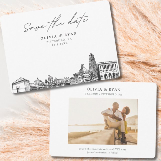 Modern Pittsburgh Wedding Save the Date Invitation (Pittsburg wedding save the date with engagement photo)