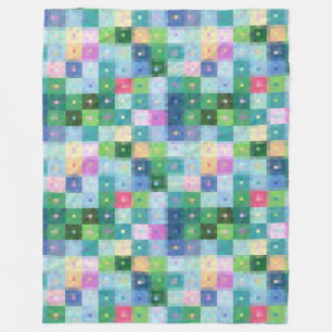 Modern pixel block color quilt patchwork squares fleece blanket