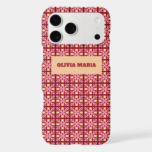 Modern Pixel Geometry Abstract Cross Art Pattern iPhone Case (Back)