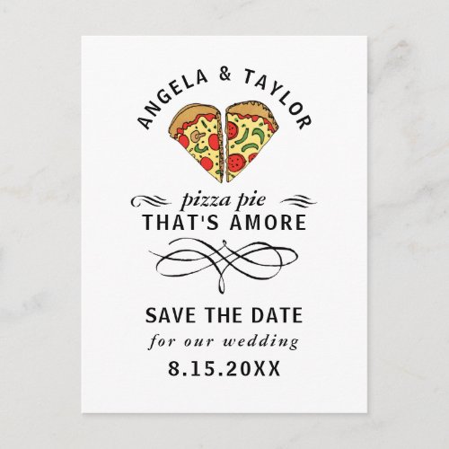 Modern Pizza Amore Black Typography Save the Date Postcard