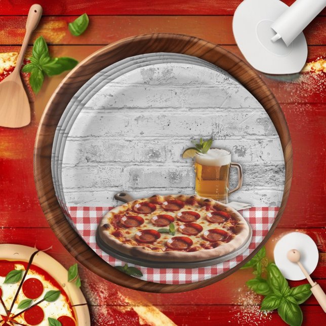 Modern Pizza +Beer Bricks Baby Shower Paper Plates (Creator Uploaded)