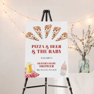 Modern Pizza Beers Baby Shower Welcome Sign