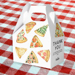 Modern Pizza Birthday Party Thank you Favor Boxes<br><div class="desc">Throwing a pizza party! Our modern birthday thank you favor boxes feature watercolor images of delicious slices of pizza,  topped with an array of mouthwatering toppings. Plus,  there's a stylish thank you message template. Perfect for a pizza making party that the kids will absolutely love!</div>