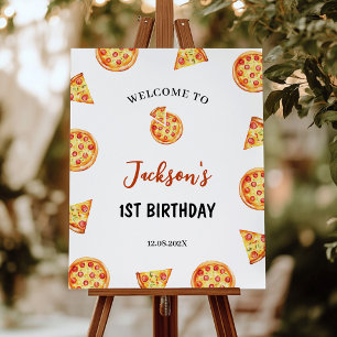 Modern Pizza Birthday Party Welcome Sign